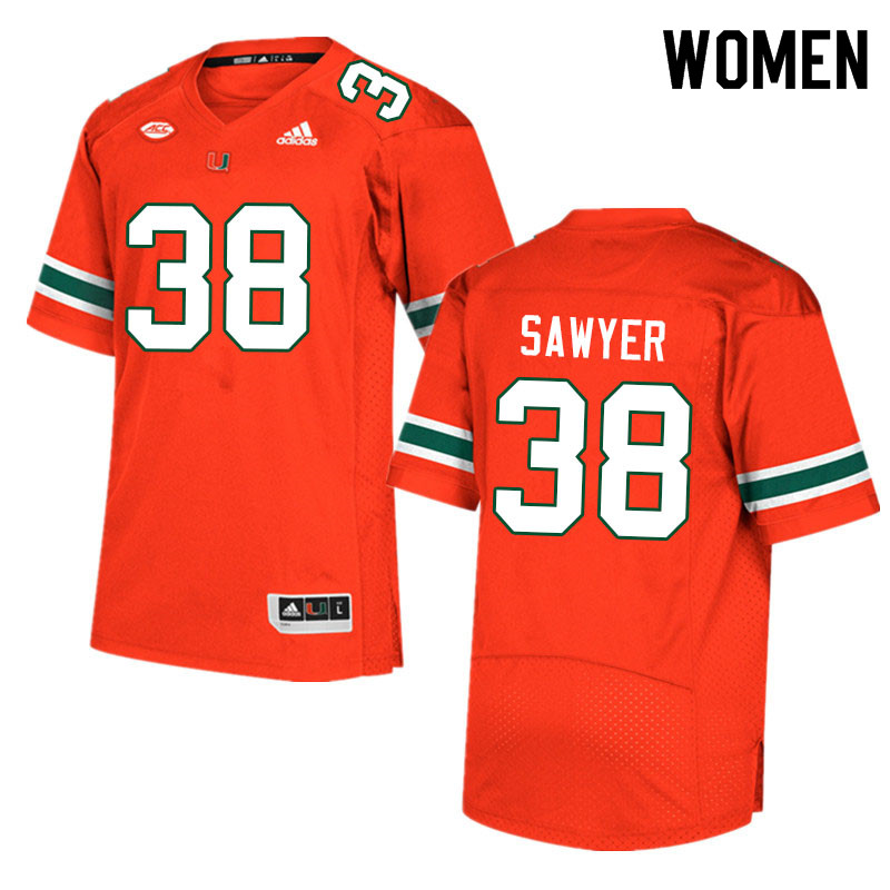 Women #38 Shane Sawyer Miami Hurricanes College Football Jerseys Sale-Orange - Click Image to Close